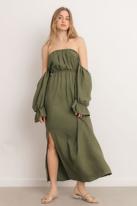 Dress -Long Length -Off Shoulder - Olive