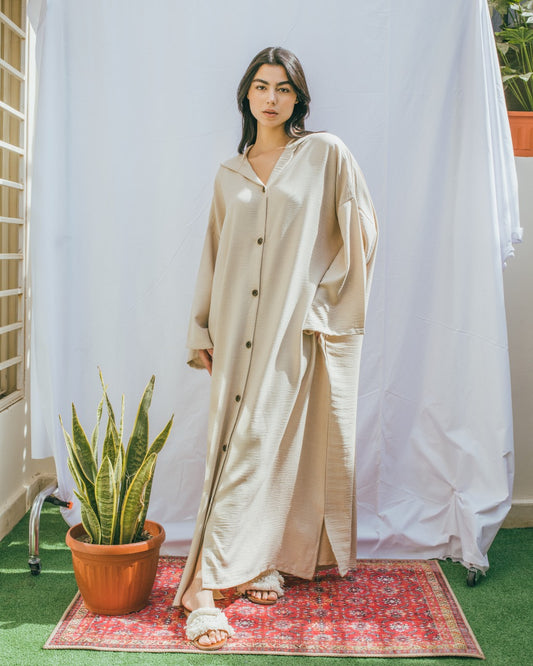 Moroccan Long Linen Shirt - Beige