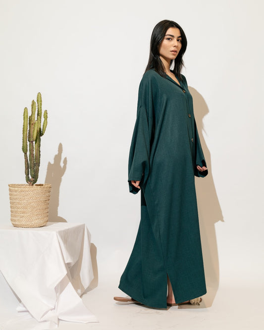 Moroccan Long Linen Shirt - Teal