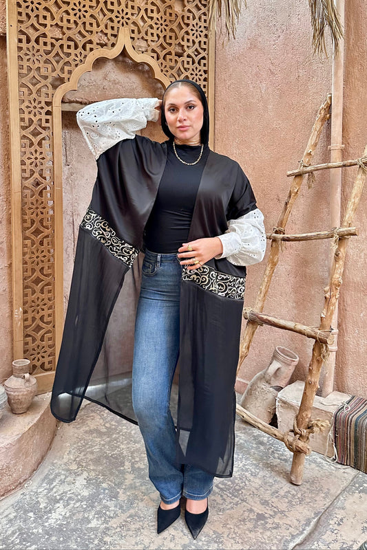 Typo Silk Puffed Sleeves Kaftan