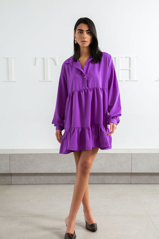 Flowy Summer Short Dress - Purple